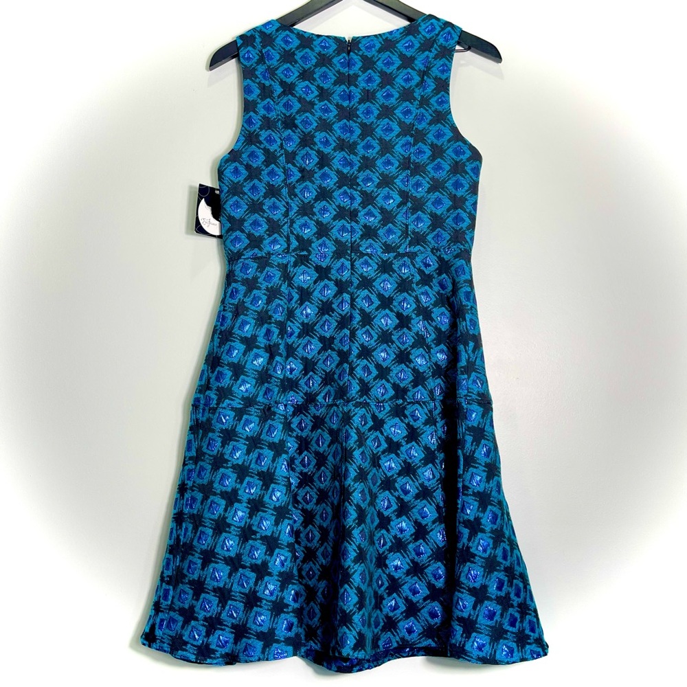 NWT EVA FRANCO Sleeveless A-Line Dress Black Blue Metallic Shimmer Lined Size 10 - Picture 2 of 10